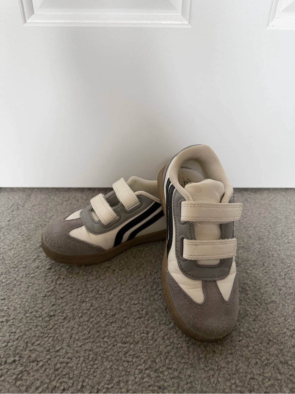 Target Kids Gray & Cream Velcro Sneakers with Navy Stripe